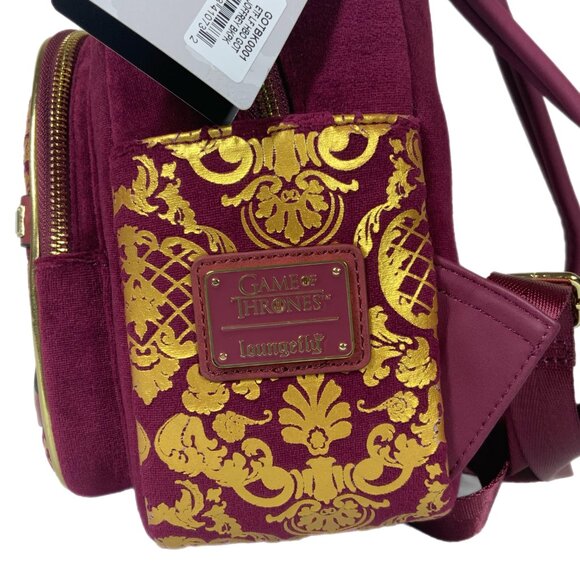 Loungefly Game of Thrones Joffrey Cosplay Mini Backpack Burgundy Gold NWT - Picture 6 of 17